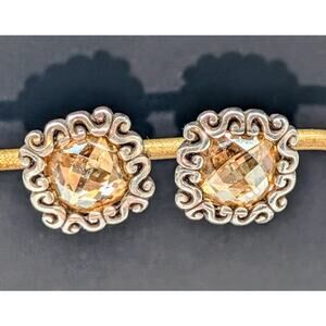 Brighton Danube Golden Champagne Faceted Swarovski Crystal Scroll Post Earrings